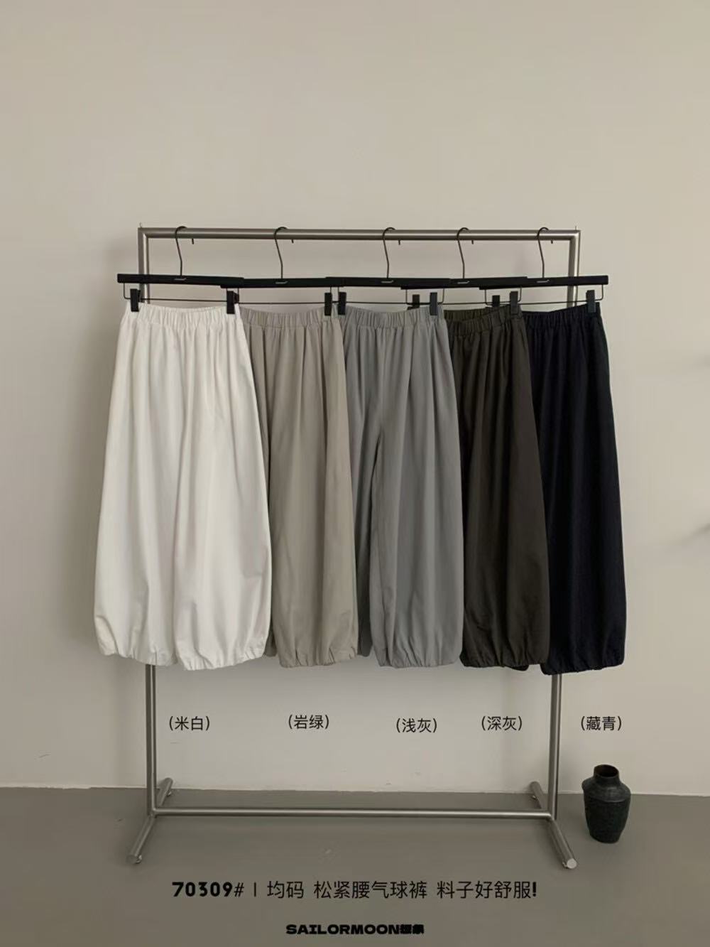 （6-8运贴）甜酷风松紧腰休闲花苞裤慵懒感舒适好穿压褶九分裤