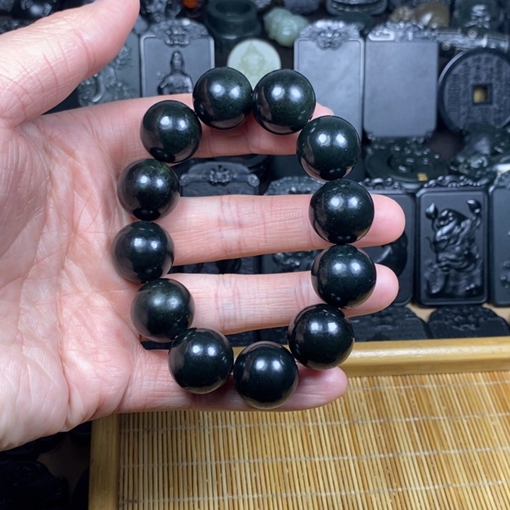 和田玉（青玉）未镶嵌颈饰卡18圆珠手串