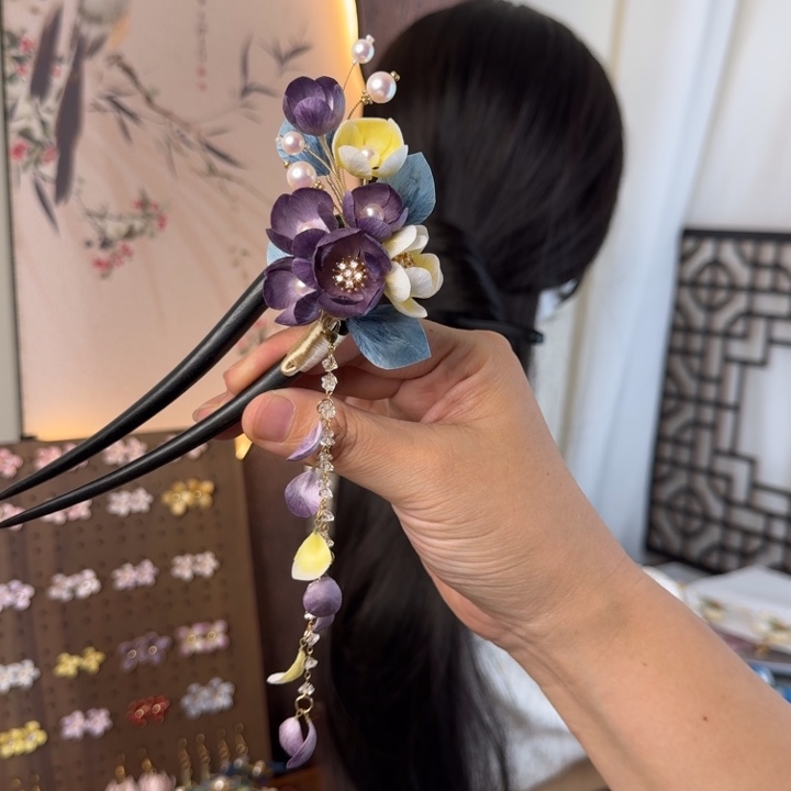 绒花非遗绒花发钗