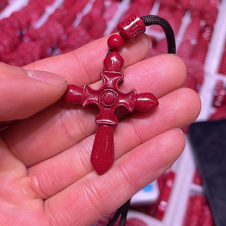 天然辰砂紫金砂十字吊坠