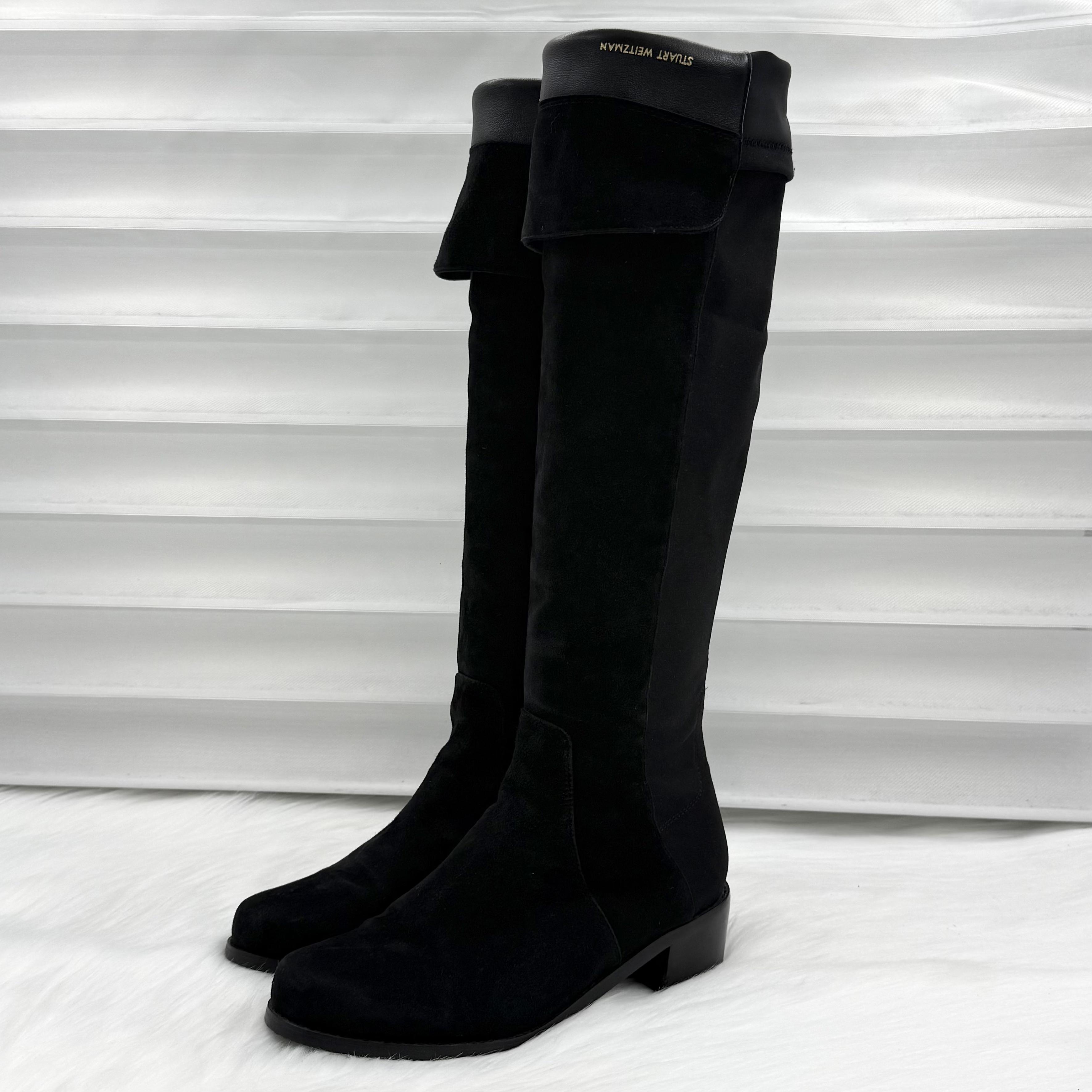99新 StuartWeitzman 翻盖logo麂皮过膝长靴 37码 公价7k j1175