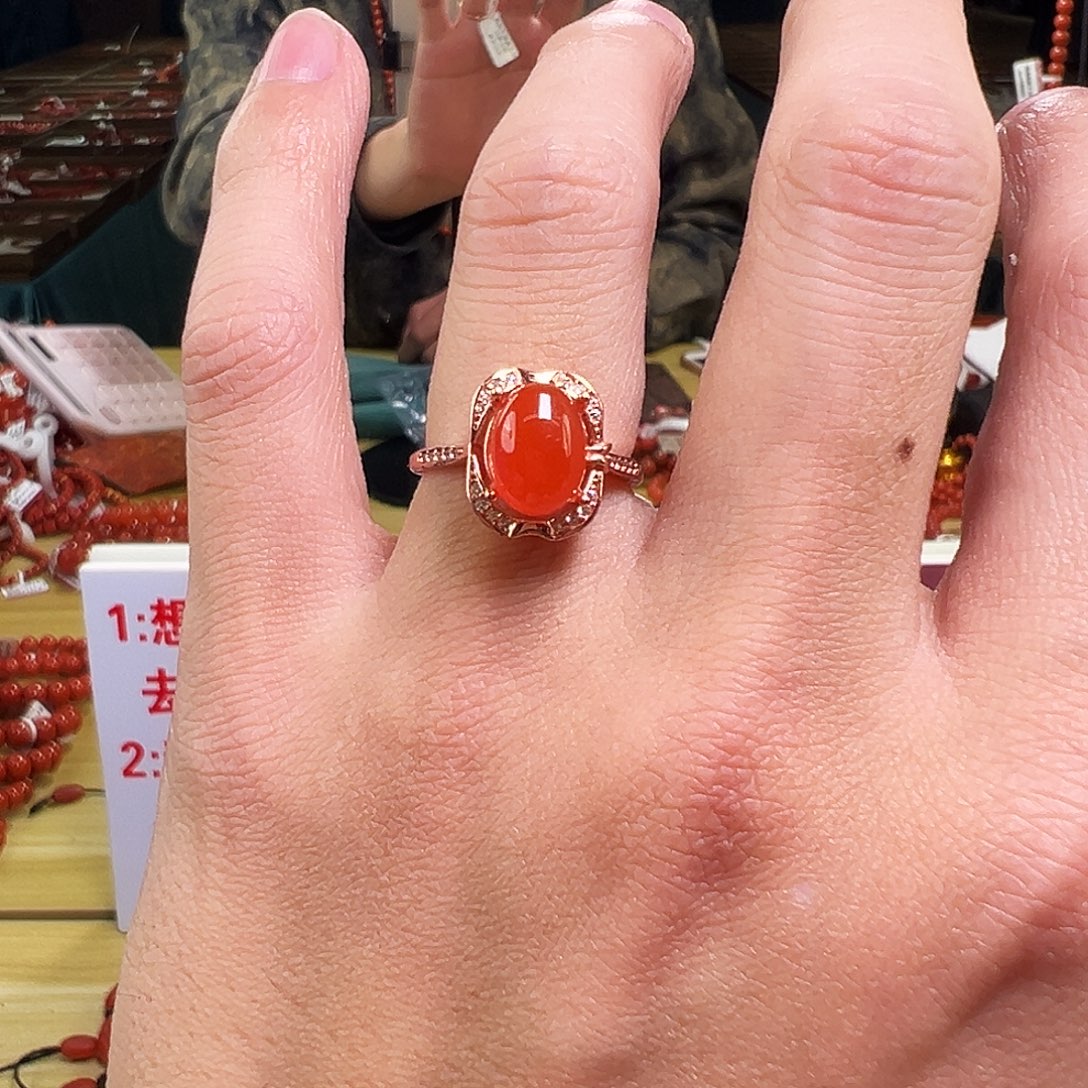 南红玛瑙银S925镶嵌买南红戒指