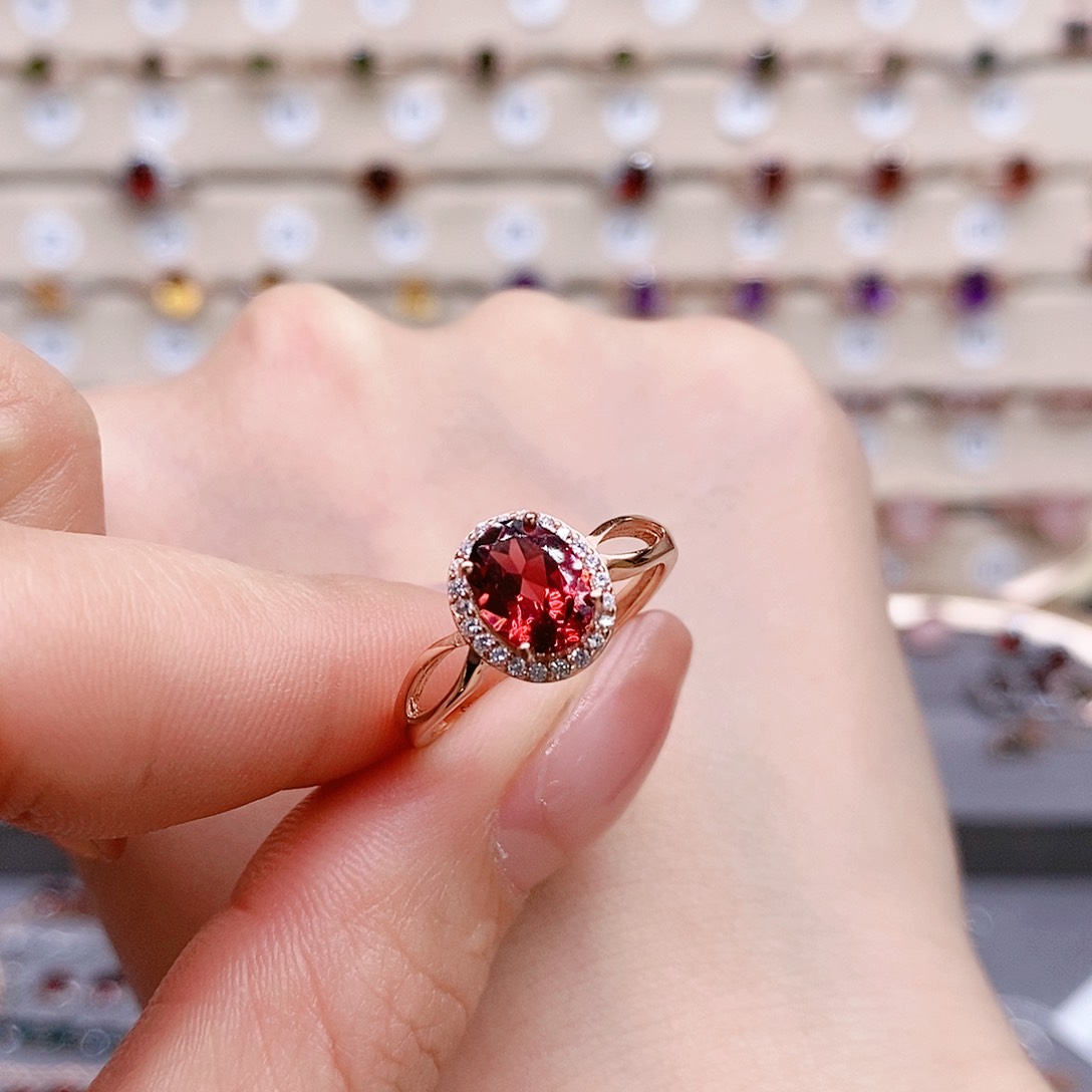 石榴石戒指银S925镶嵌戒指