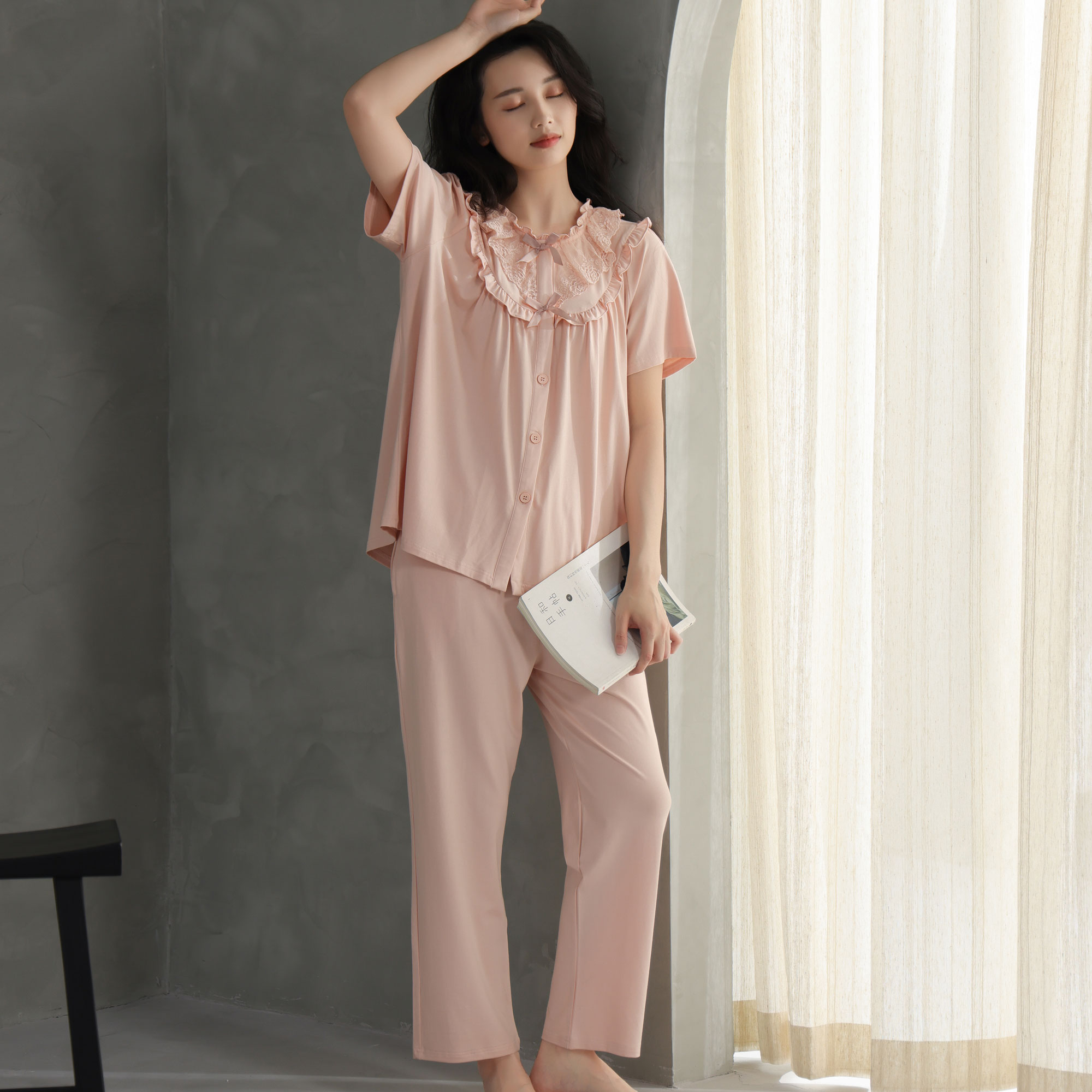宫廷公主夏季休闲短袖睡衣甜美长裤时尚夏天22006