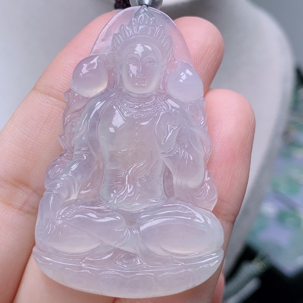 缅甸翡翠A货老坑高冰种纯白渡姆观音吊坠挂件揭阳精品52.6*33.6*6