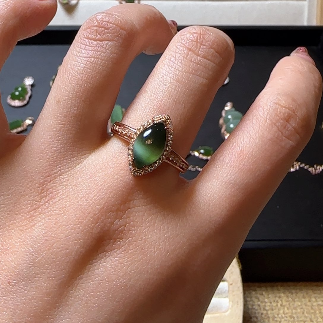 和田玉（碧玉）戒指银S925镶嵌