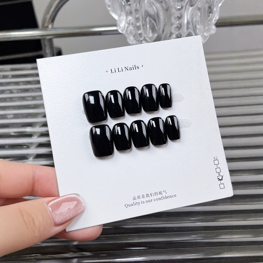 纯手工美甲高亮黑高品质黑色穿戴式短款穿戴甲秋冬新品可拆卸纯色