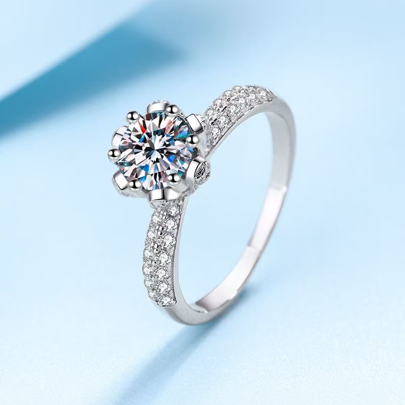 925银莫桑石银制品 1-3克拉【冰雪皇后】银戒镶嵌莫桑石戒指轻奢