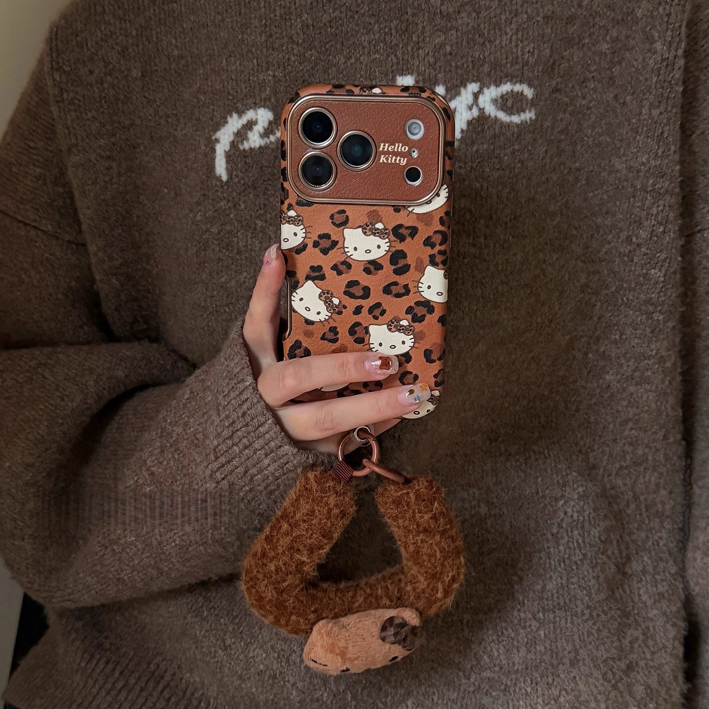 复古棕豹纹KT猫适用iphone17promax苹果16pro手机壳15大视窗14皮