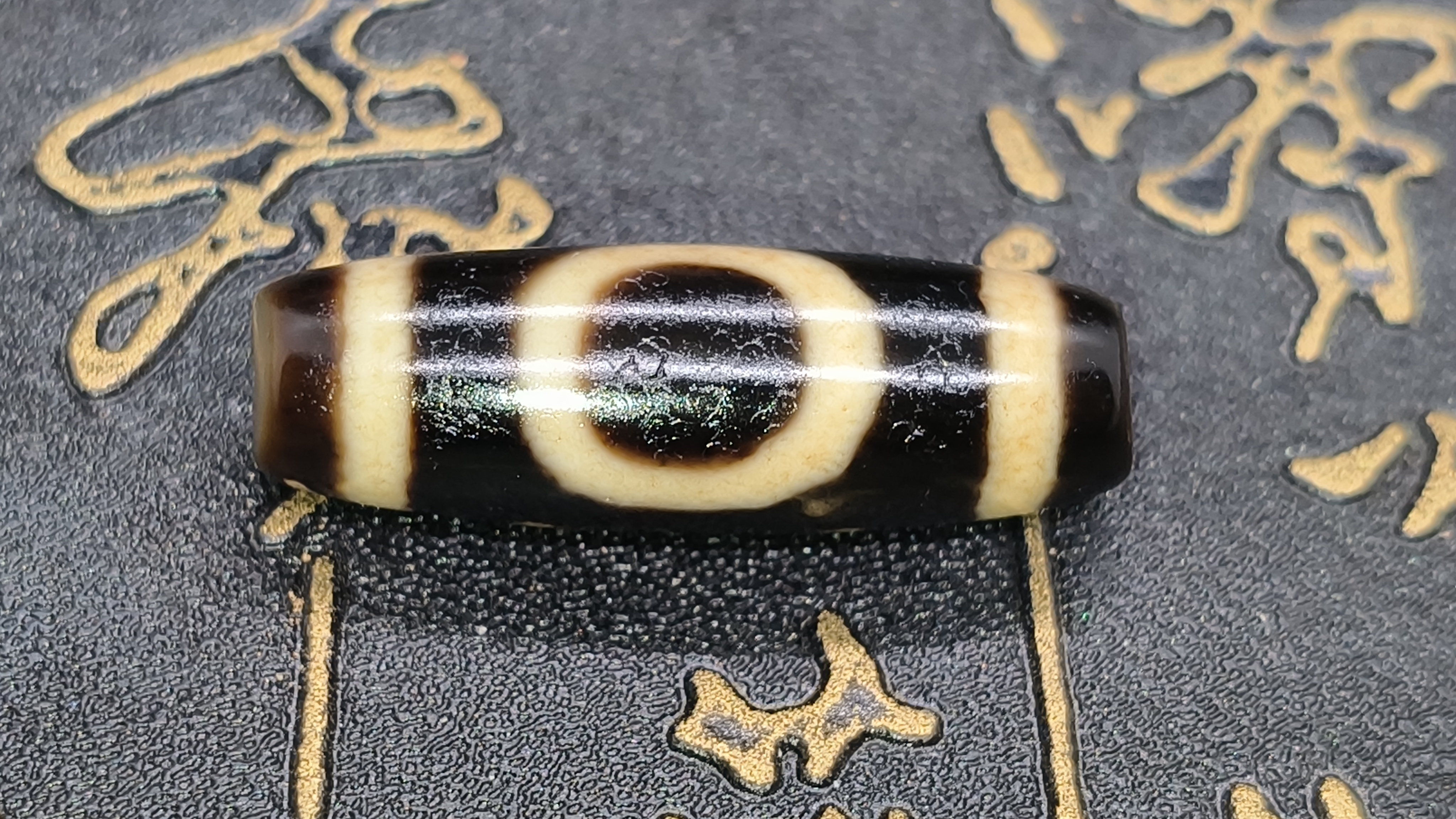 【雪微·建成黑金系列玛瑙珠】30mm天地 经典画线 配手串