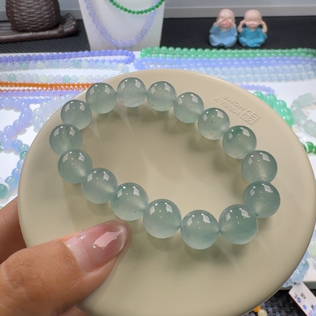 翡翠手链未镶嵌高冰晴蓝绿飘花卡12.5到12.8新品力推