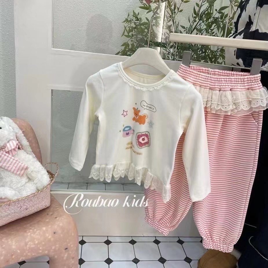 女童韩版简约甜系百搭花边束脚裤2507