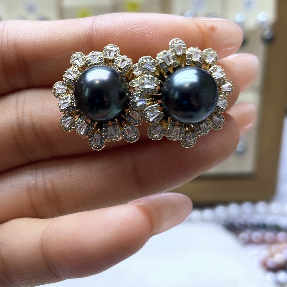 海水珍珠耳饰银S925镶嵌