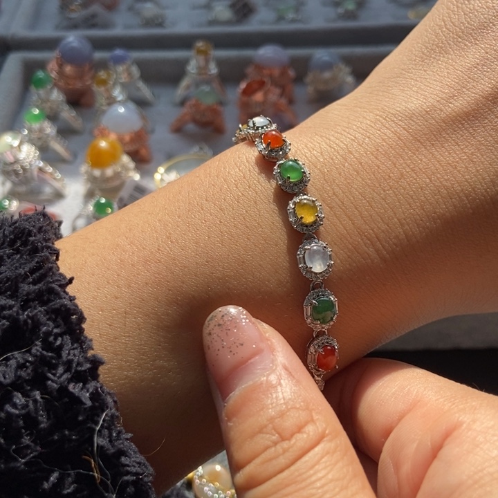 翡翠手链银S925镶嵌手链