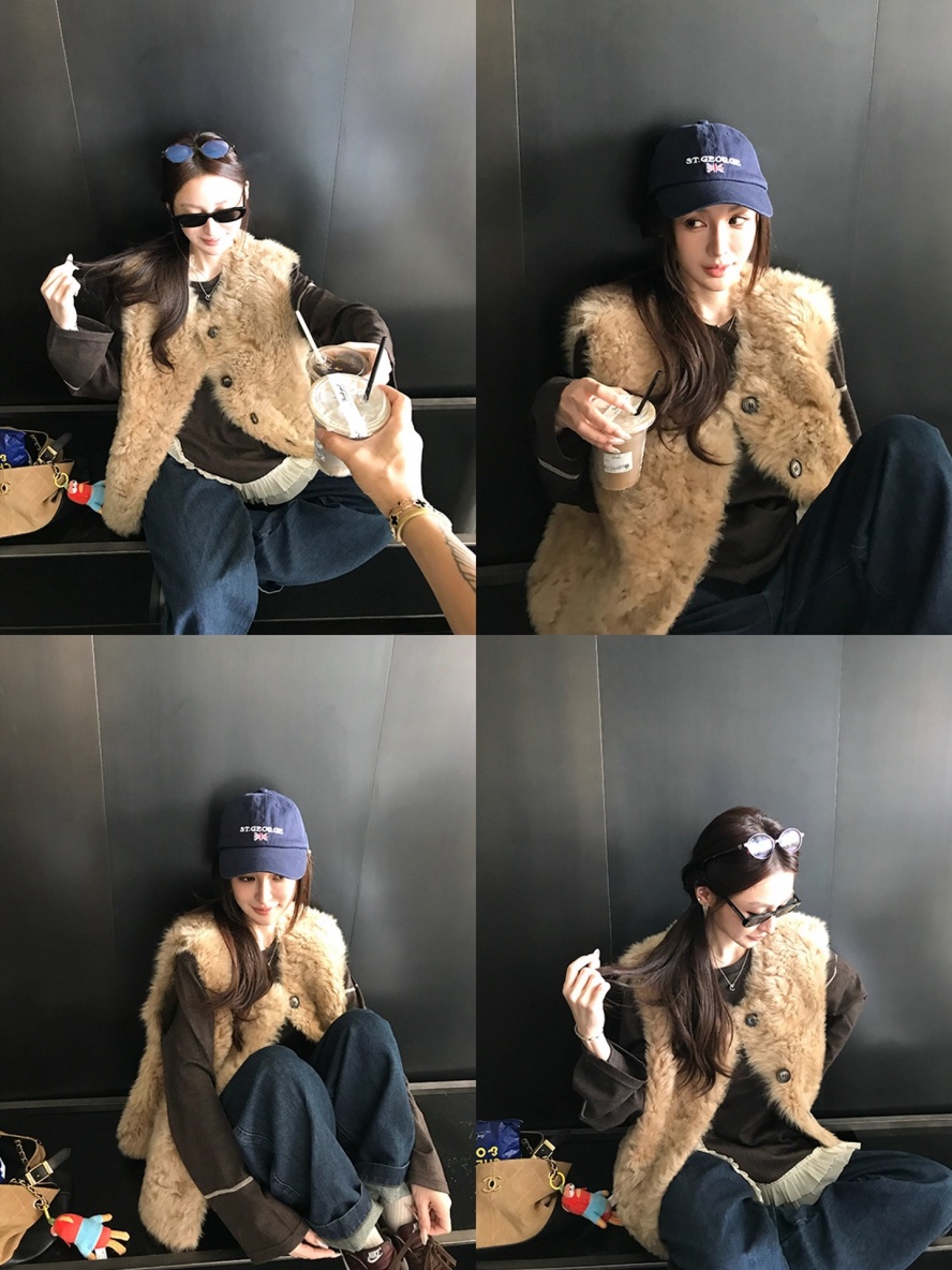 欧尼马甲网红皮毛一体秋冬新款毛毛背心百搭气质毛绒外套韩版