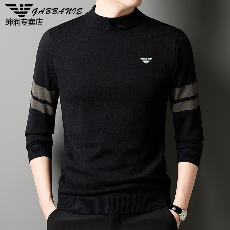 【万针刺绣】意大利正品男士长袖羊毛针织衫半高领百搭秋冬品牌毛衣