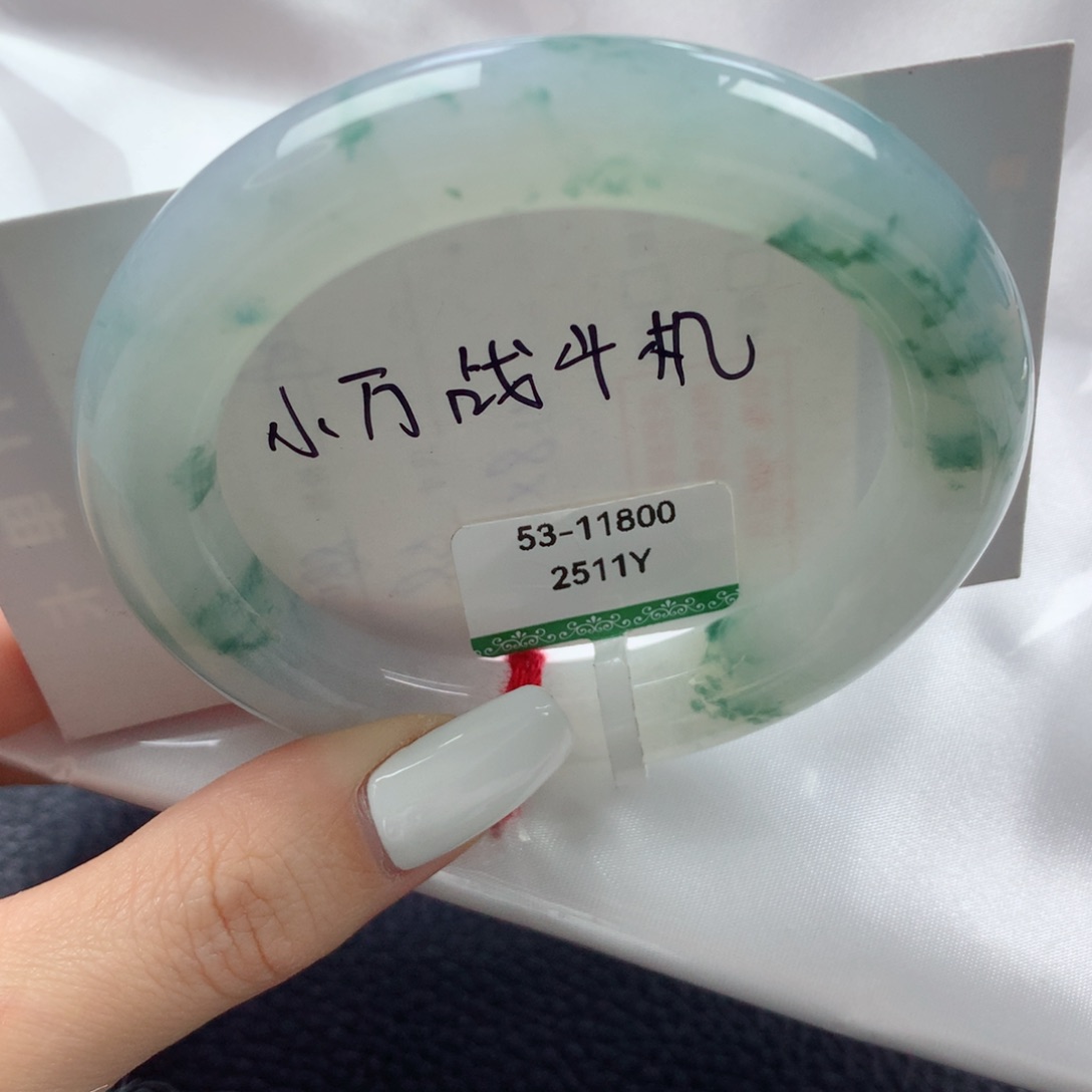 未镶嵌手镯翡翠浓墨重彩飘花圆条53