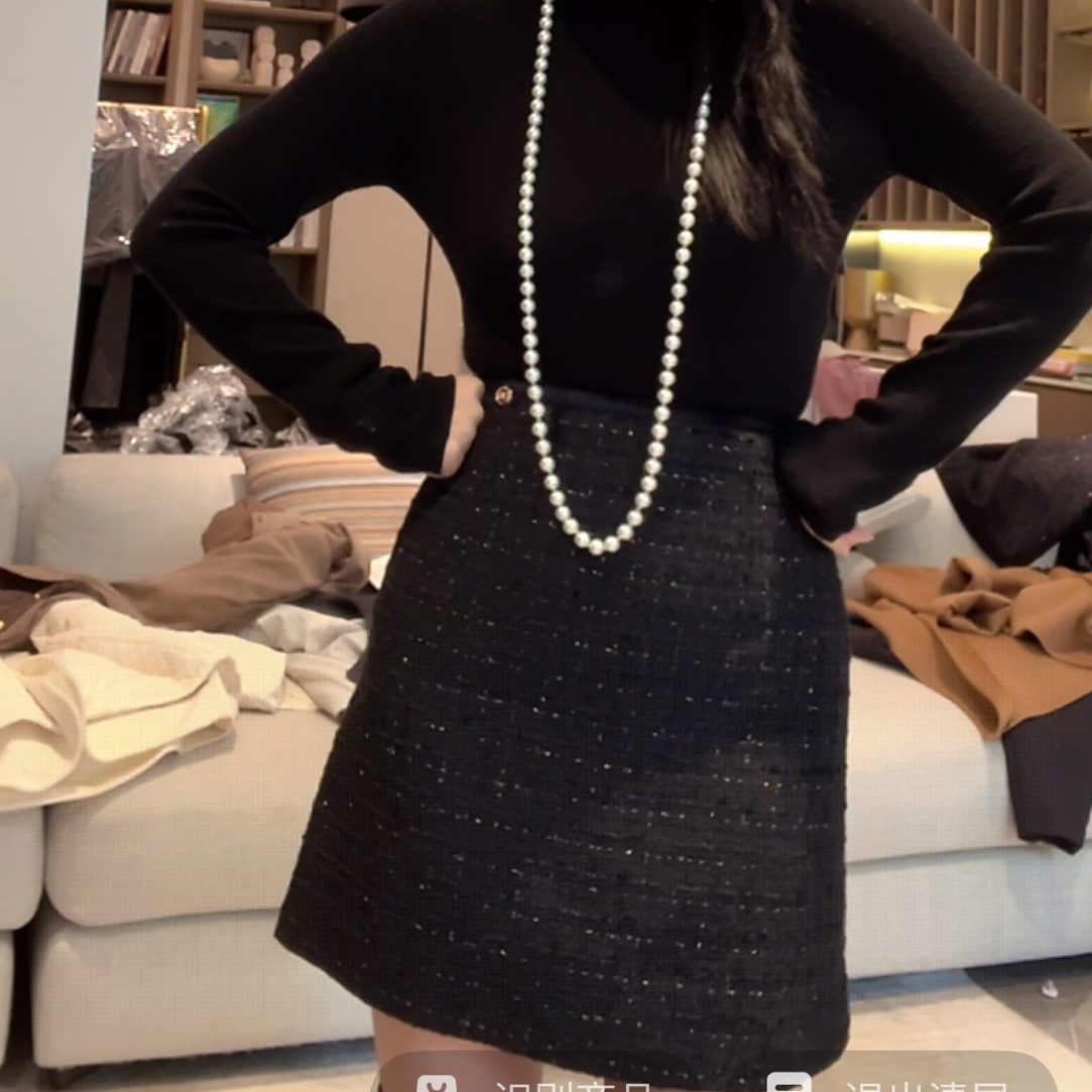 秋季小香风高腰显瘦A字花呢短裙气质百搭防走光半身裙