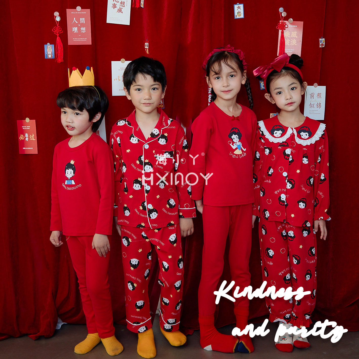 【中厚棉/舒绒】新年款红色本命年圣诞海小丫儿童家居服秋衣秋裤