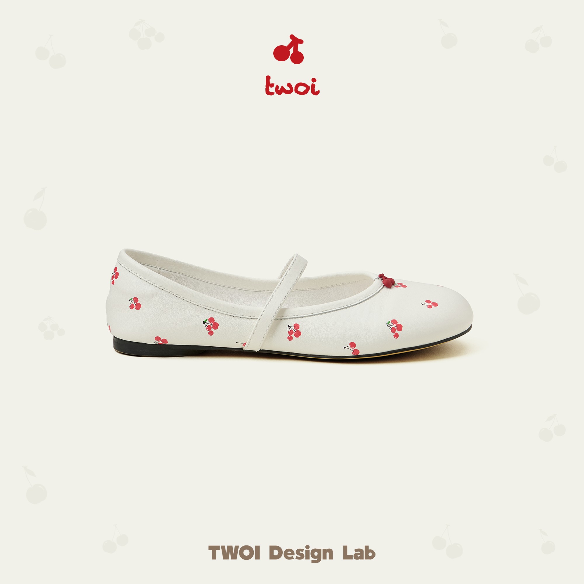 TWOI Design Lab "白女的小樱桃" 「奶油白樱桃印花船鞋」