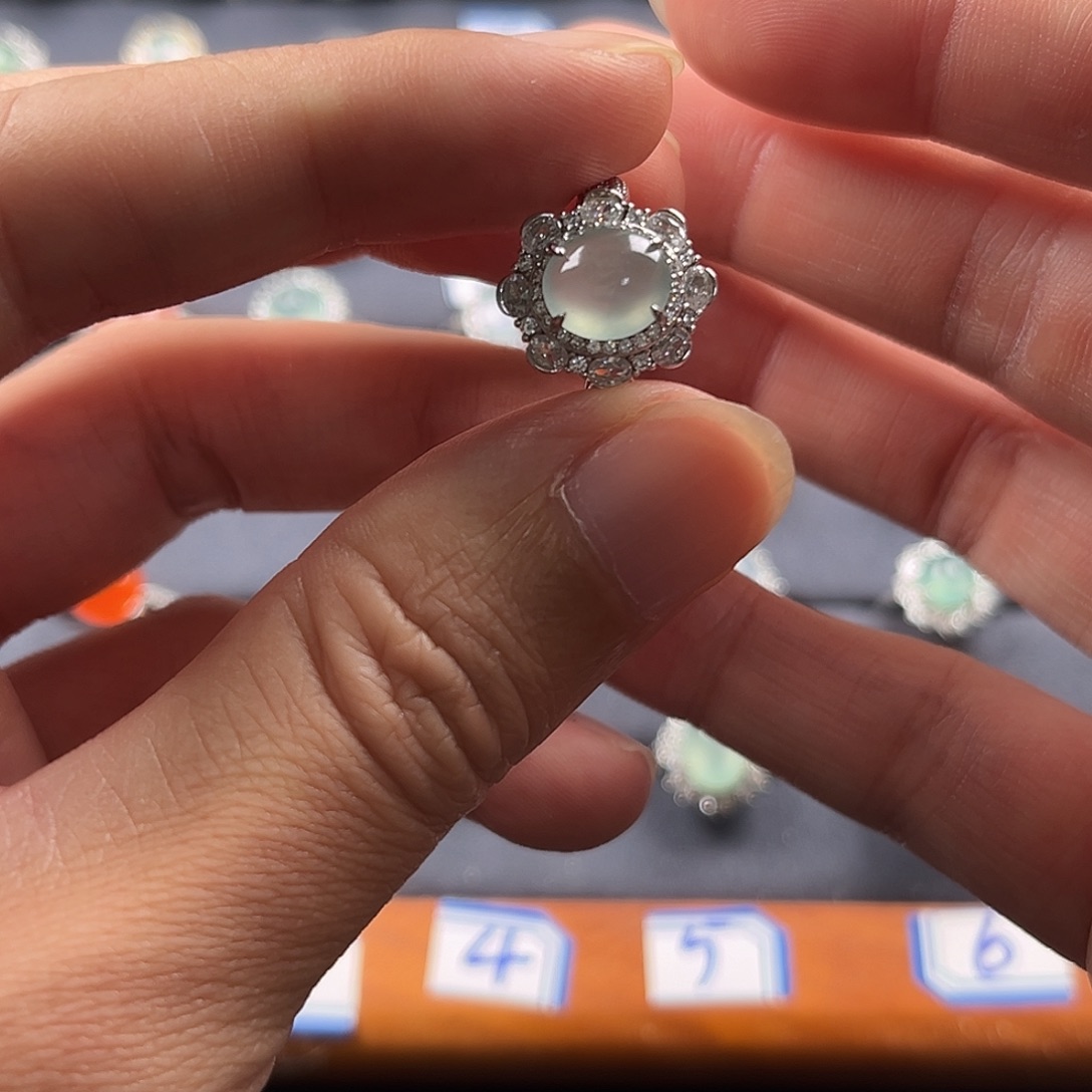 翡翠银S925镶嵌戒指缅甸A货翡翠