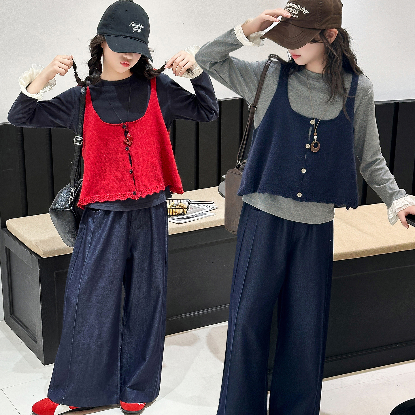 女童秋季套装2025新款6-15岁儿童洋气韩版宽松休闲三件套中大童潮