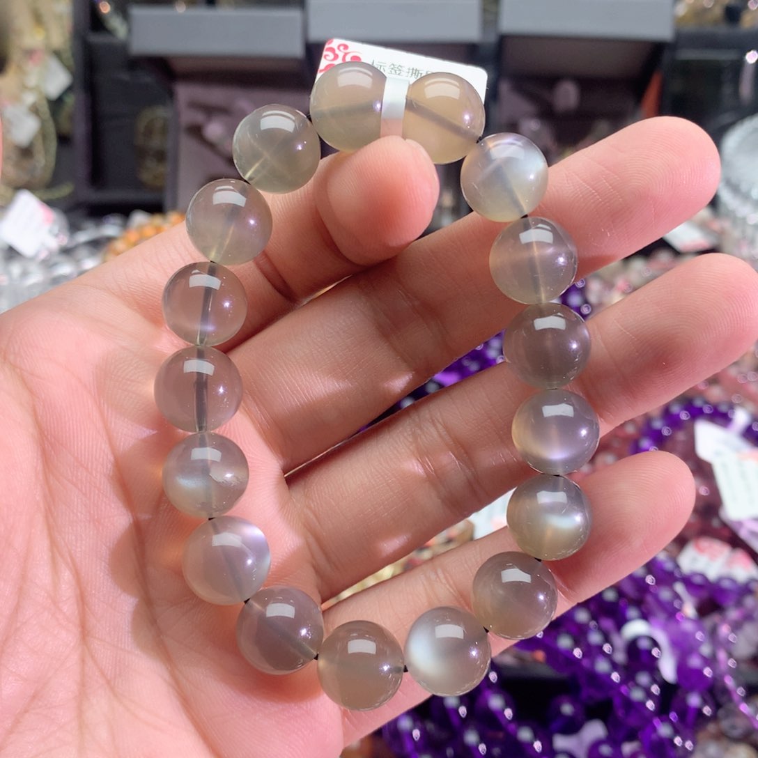 水晶手串未镶嵌灰*玛银月光手链12+