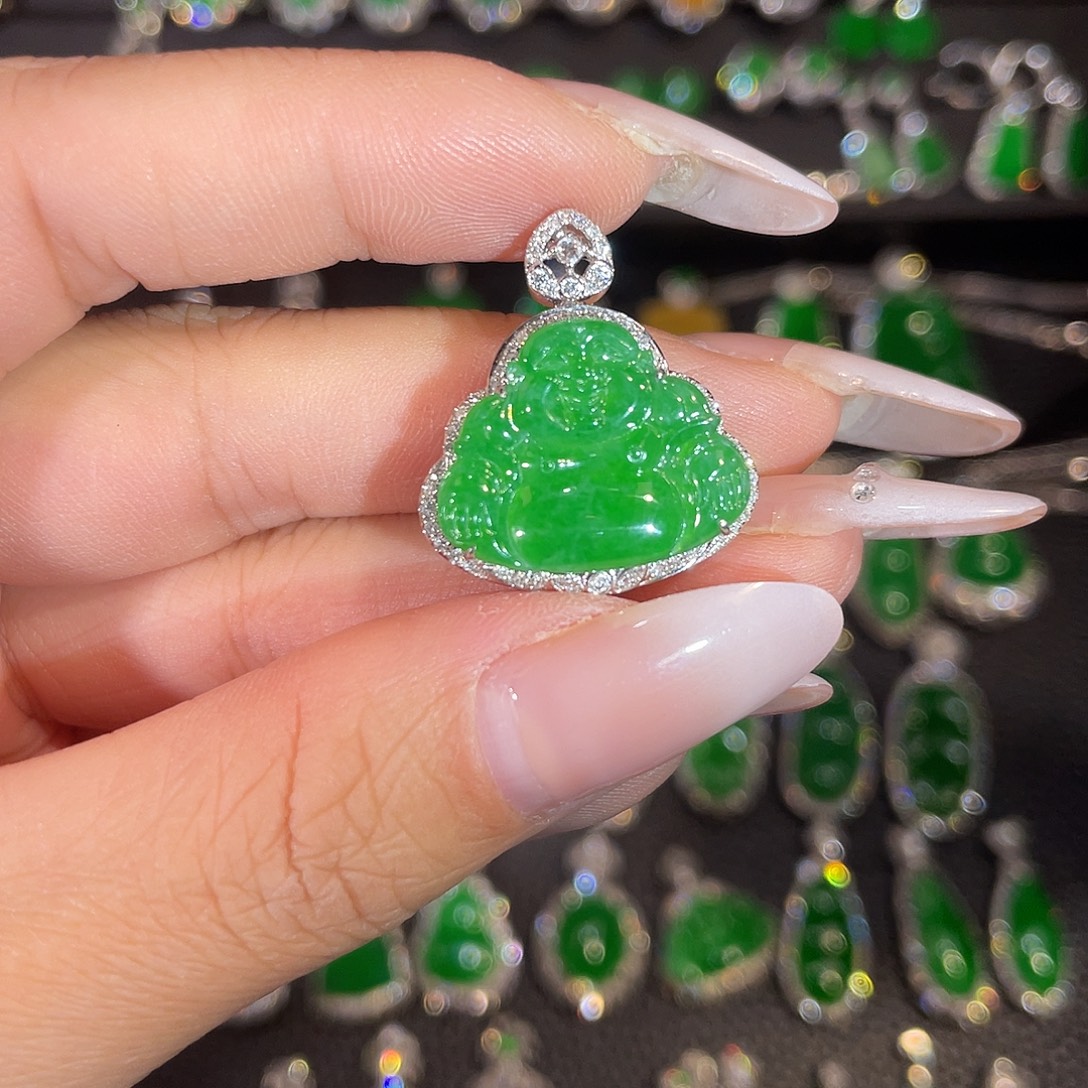翡翠18K金镶嵌吊坠(不含链)佛公吊坠