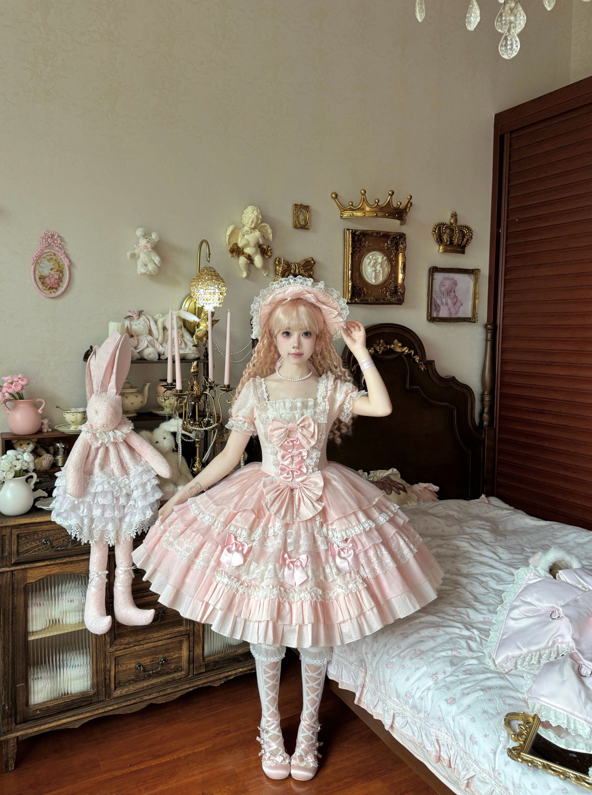 梨夏op甜心结lolita洛丽塔纯棉连衣裙复古优雅轻花嫁日常甜美