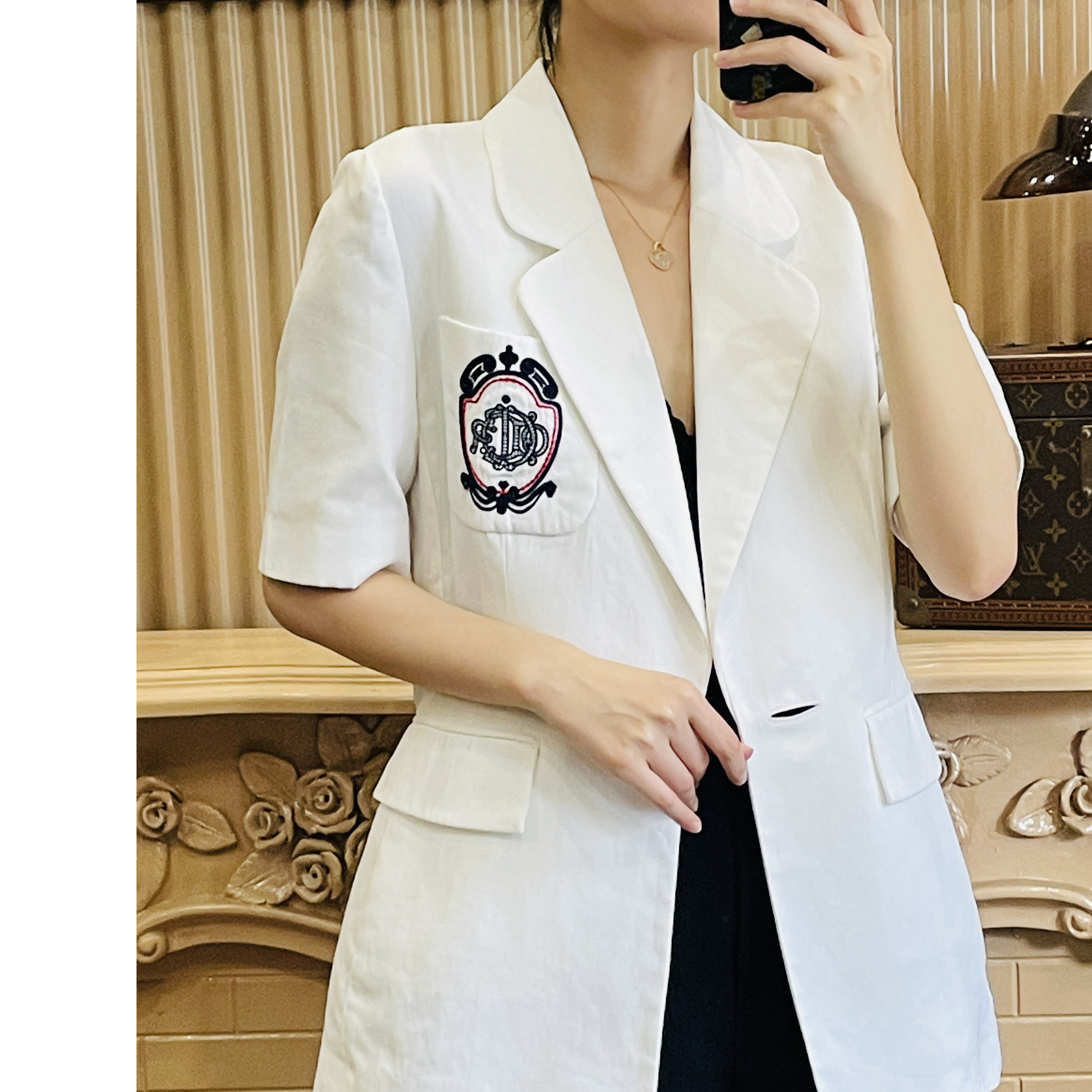 95新 DIOR/迪奥 迪奥外套白色平驳领一粒扣短袖西装夏季