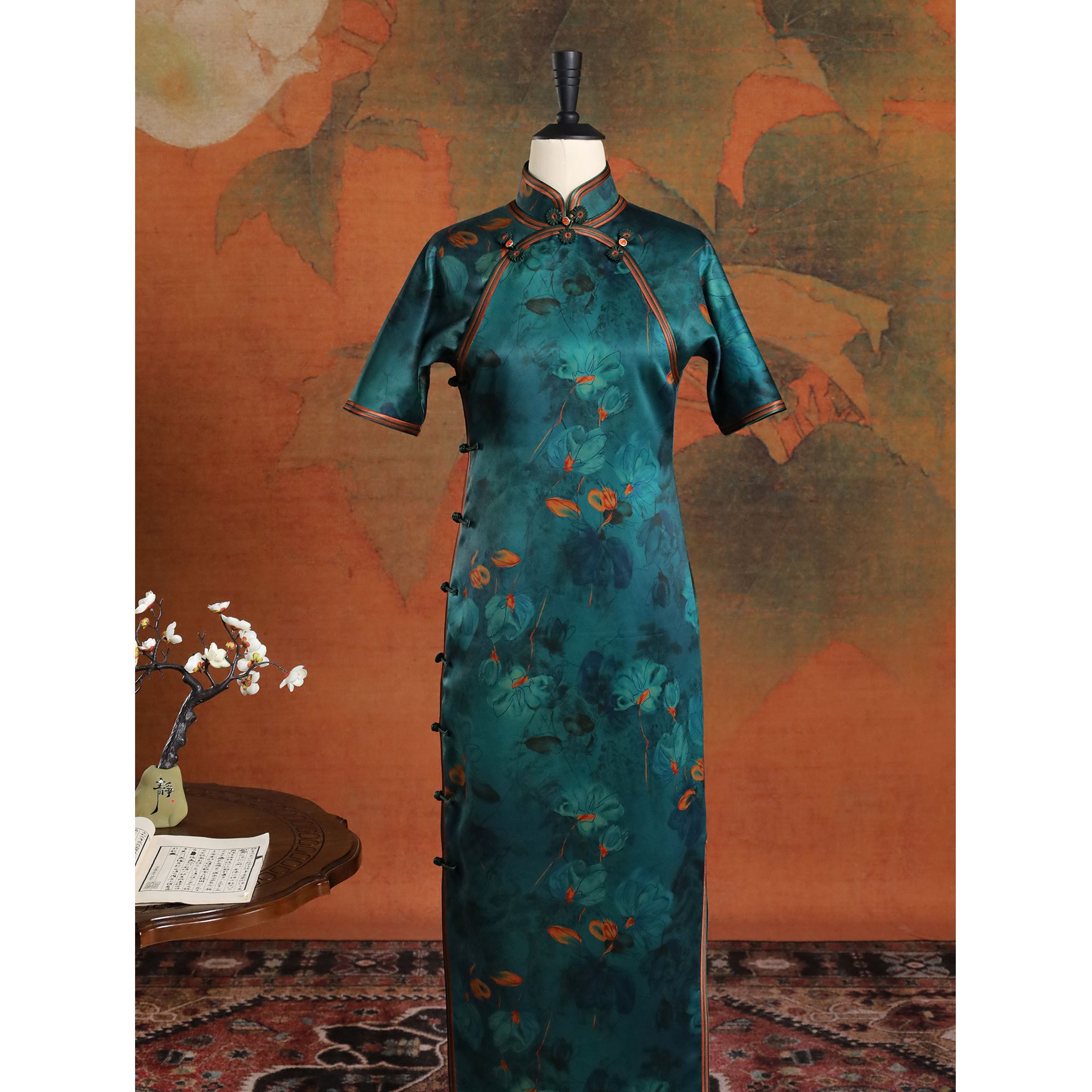 女神姑娘新品[声声慢]重缎皮子香云纱美龄襟开襟旗袍N51109-5-50