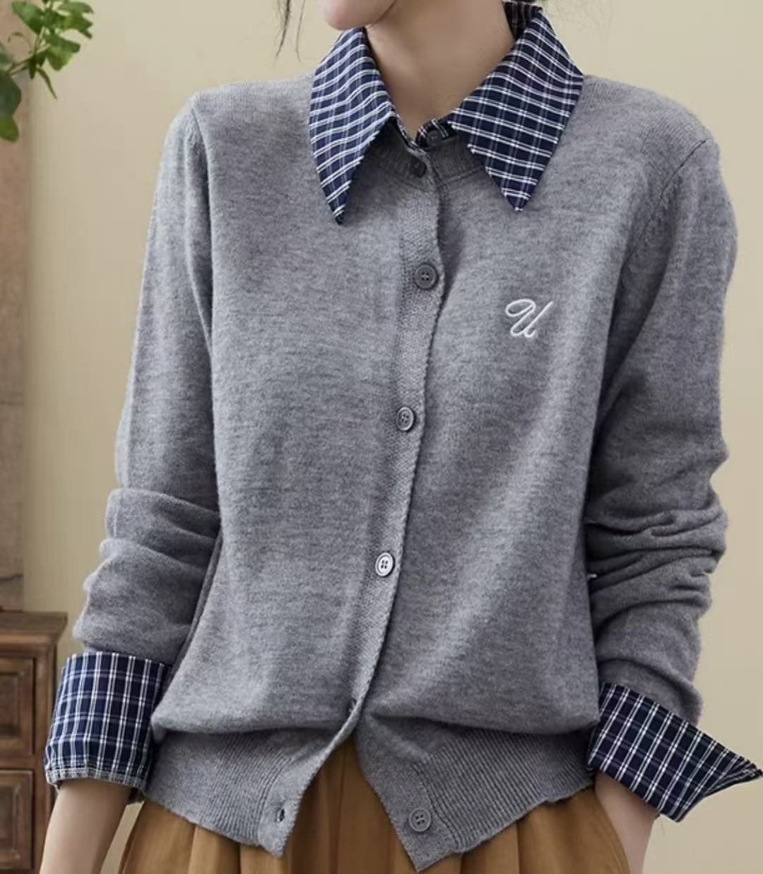 玖玖严选（之H）秋冬假两件拼接针织开衫毛衣