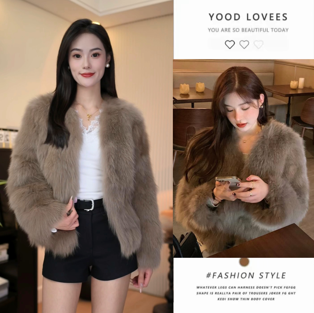 【暖冬】短外套V字领厚款通勤风长袖短款毛毛气质时尚高级秋冬女装