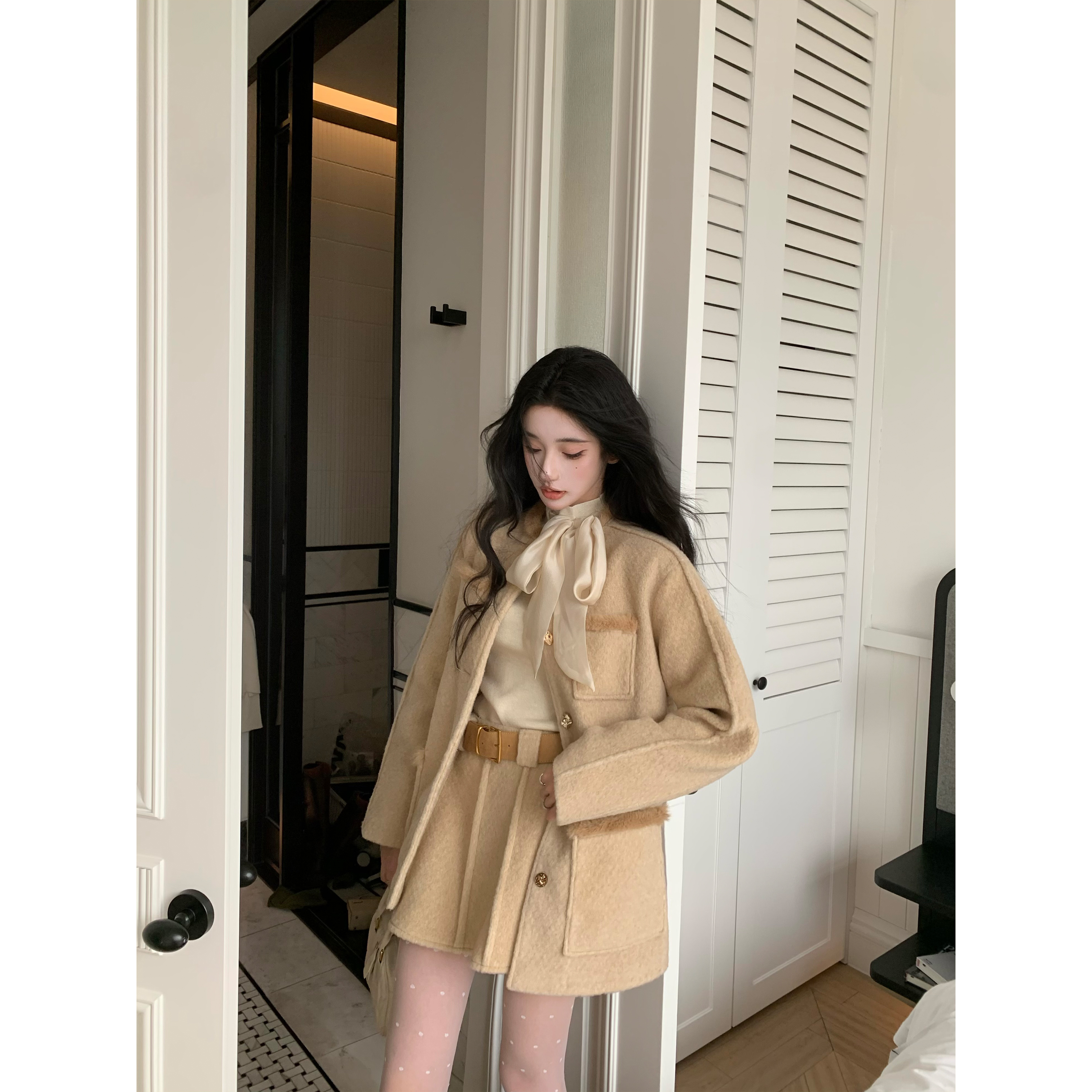 BarbChill【疏桐清露】小香风毛呢套装裙女冬夹棉呢子外套跨年穿搭