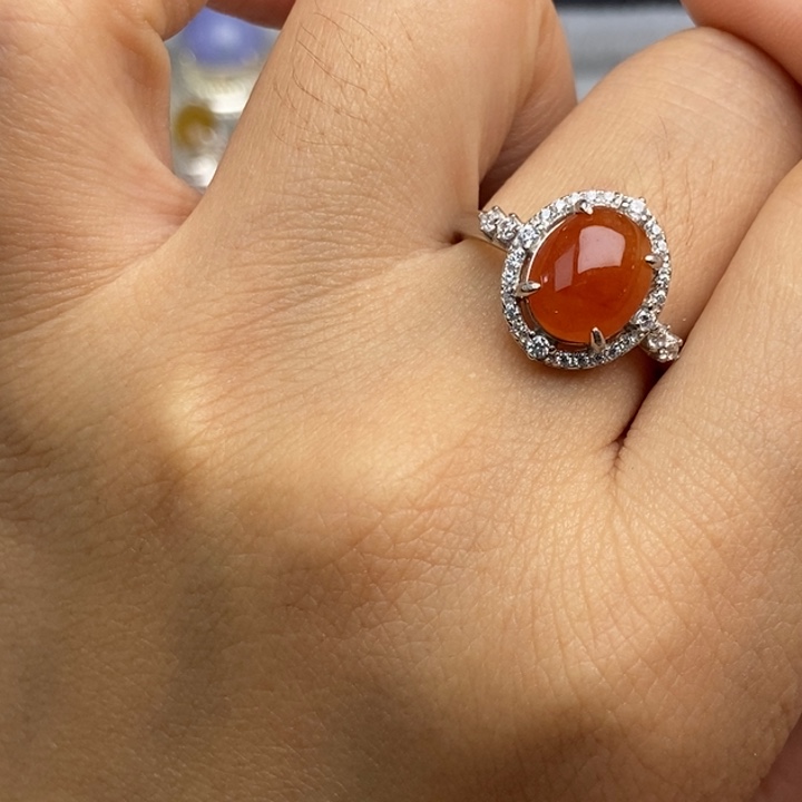 翡翠戒指银S925镶嵌戒指