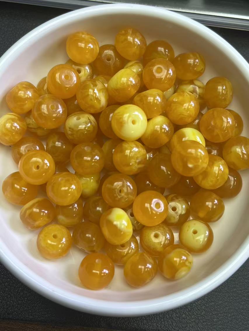 天然琥珀蜜蜡散珠 金绞蜜老蜡鼓珠Y2295 8*10 30颗（赠弹力绳）
