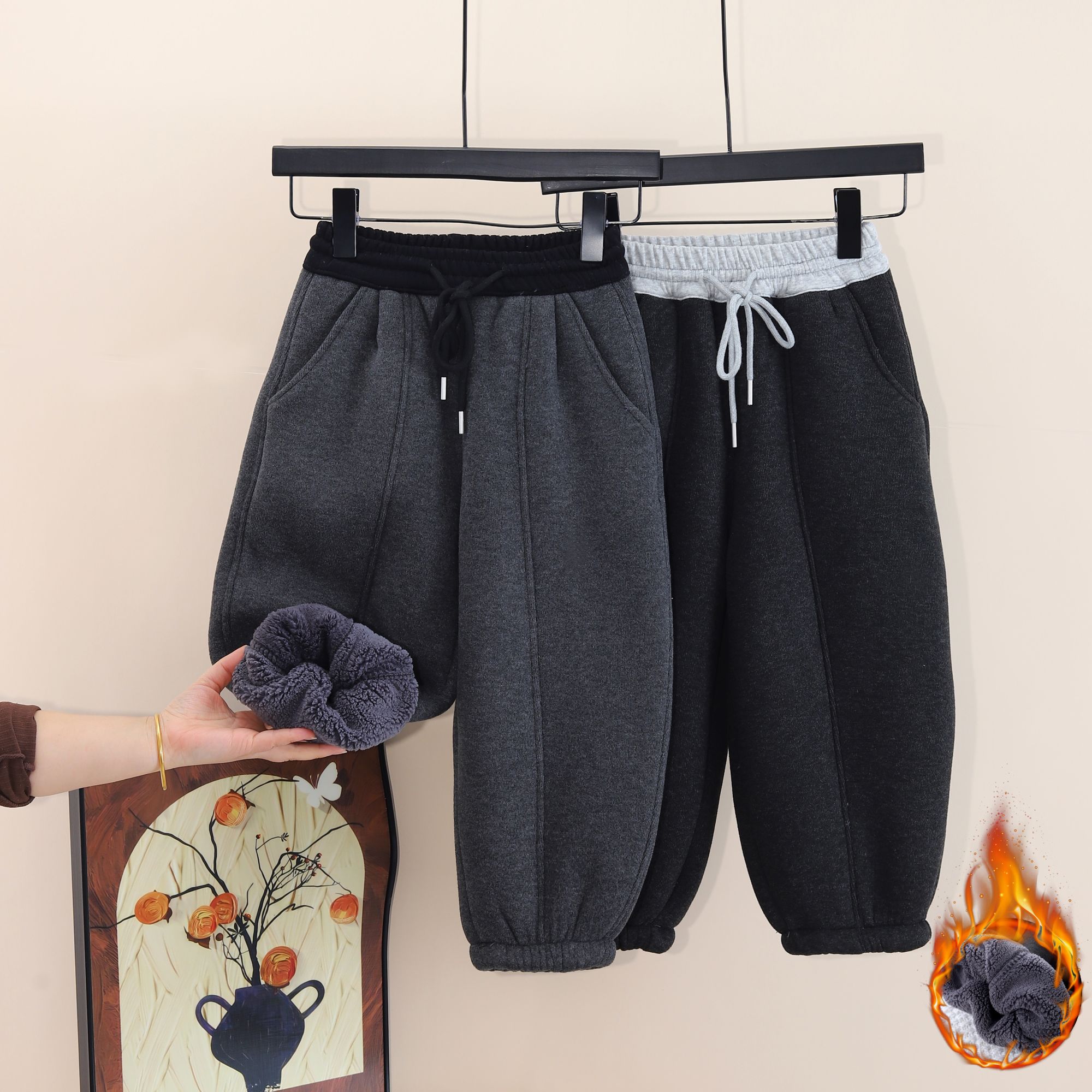 男女童冬季加绒加厚保暖弯刀裤2025新款洋气休闲宽松百搭运动裤