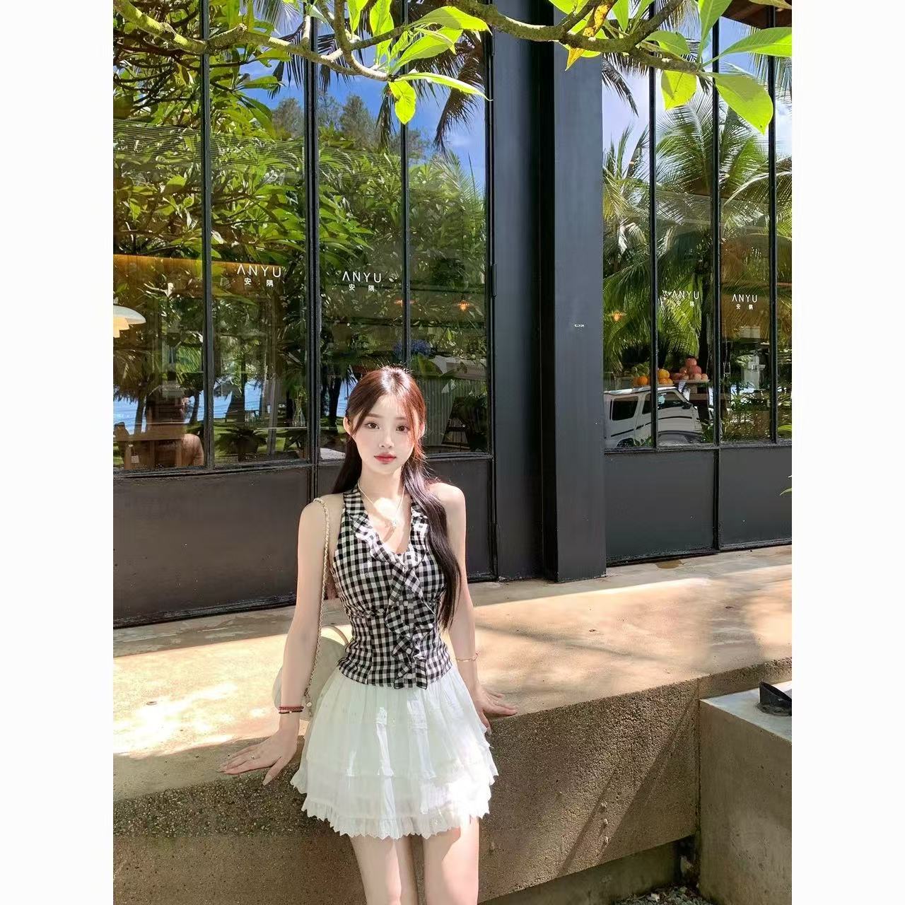 休闲风甜美潮流风时尚套装套装显瘦挂脖气质【C区套装】7358 套装