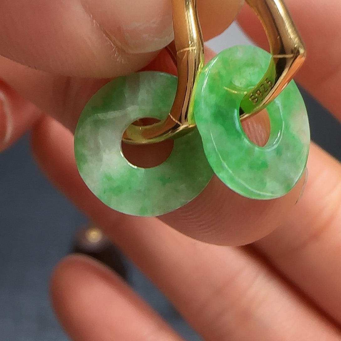 翡翠耳饰银S925镶嵌耳饰