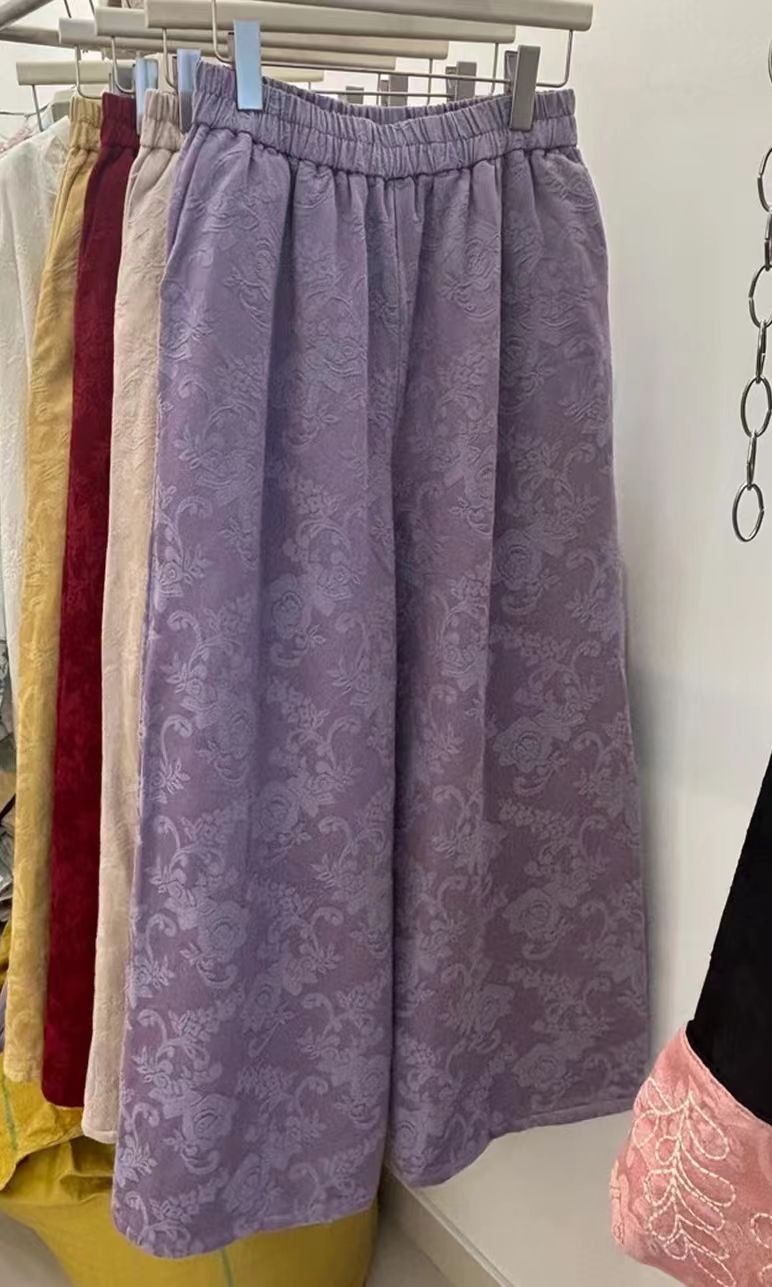 国风复古百搭提花阔腿裤女新款秋冬高级感宽松显瘦直筒长裤251122