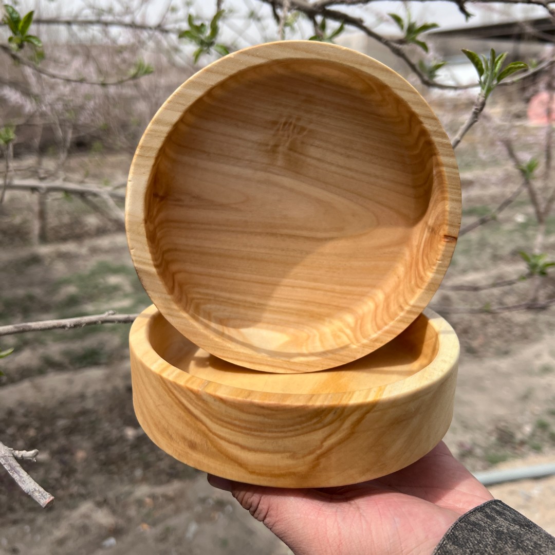 新疆杨木果盘家用15cm手工圆形木制