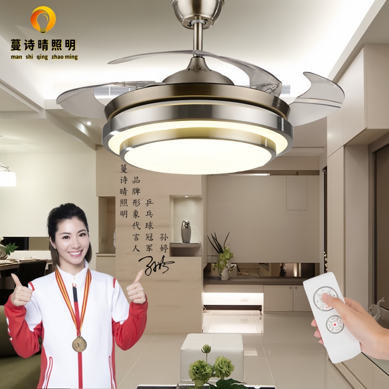 灯具灯饰2023最新款隐形风扇灯纯铜变频电机LED护眼三色变光