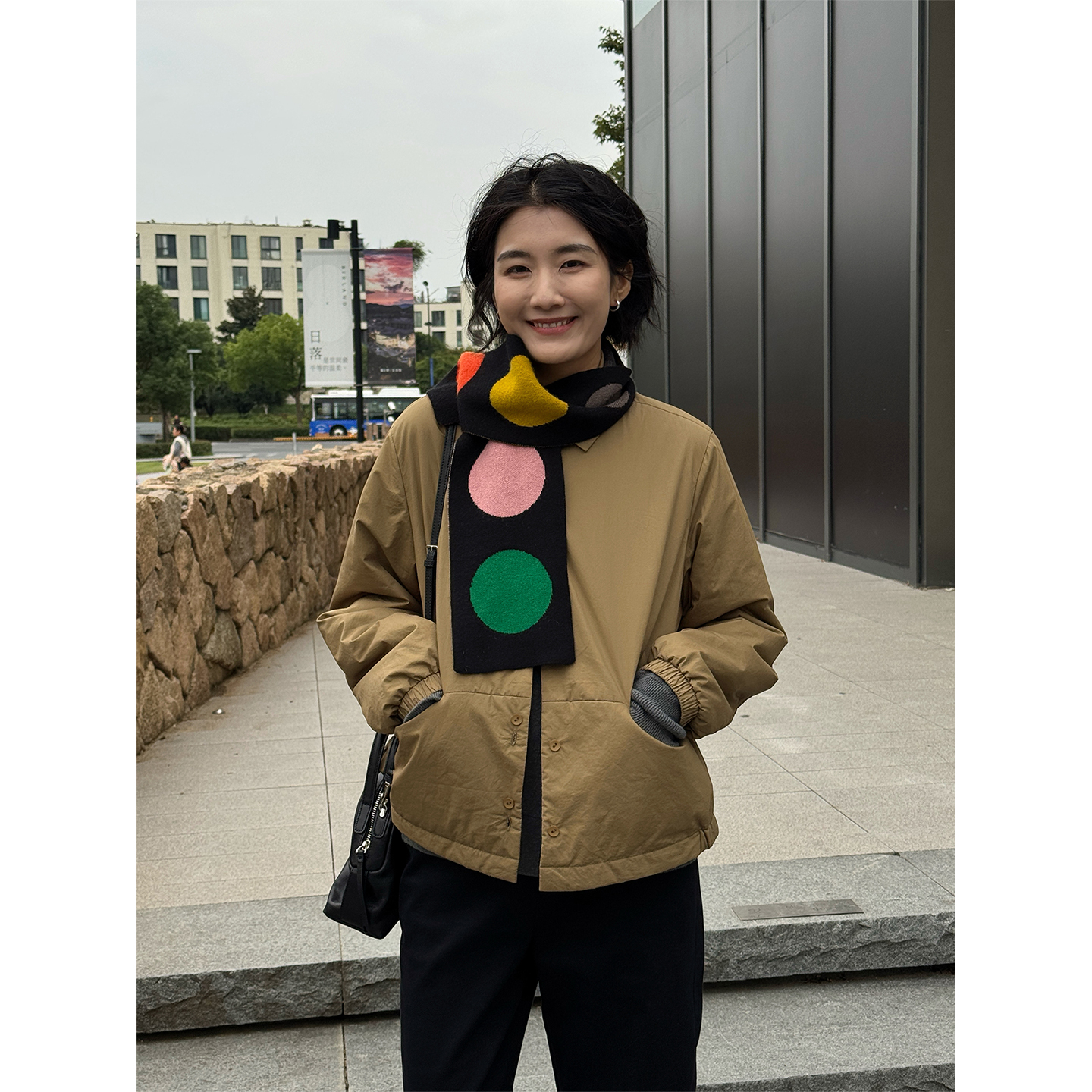 LANGQING 纯棉翻领小众设计口袋长袖棉服46619#