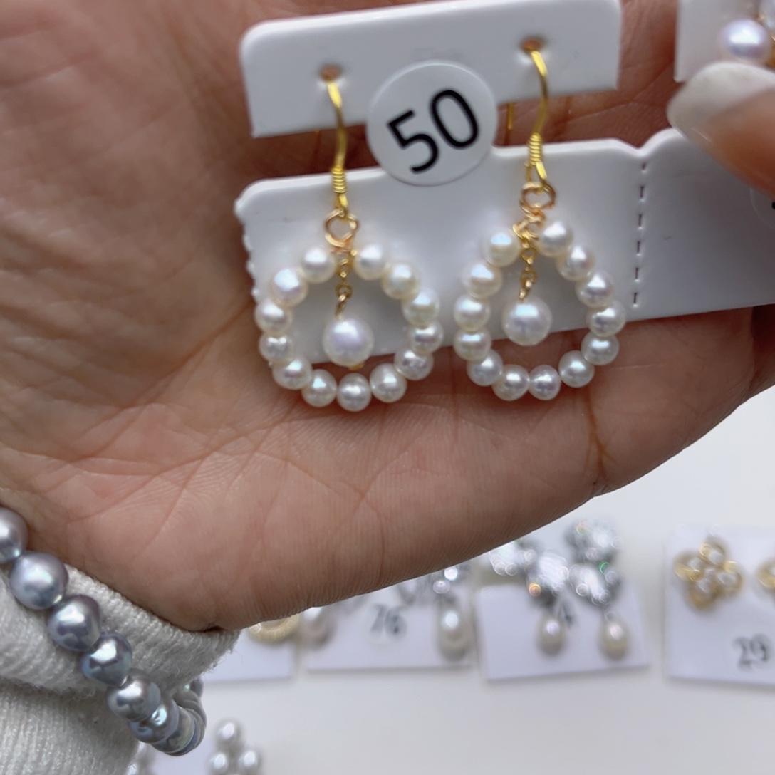 粉***玉淡水珍珠戒指合金