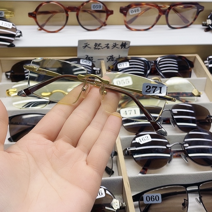 全框款纯天然水晶石头眼镜