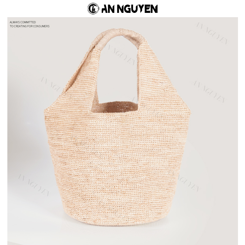 YQ时尚百搭拉菲草精编编织包高级感沙滩度假手提包