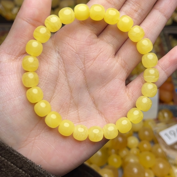 蜜蜡未镶嵌珠宝奇石196-天然蜜蜡原矿新蜡满蜡老型手串微瑕
