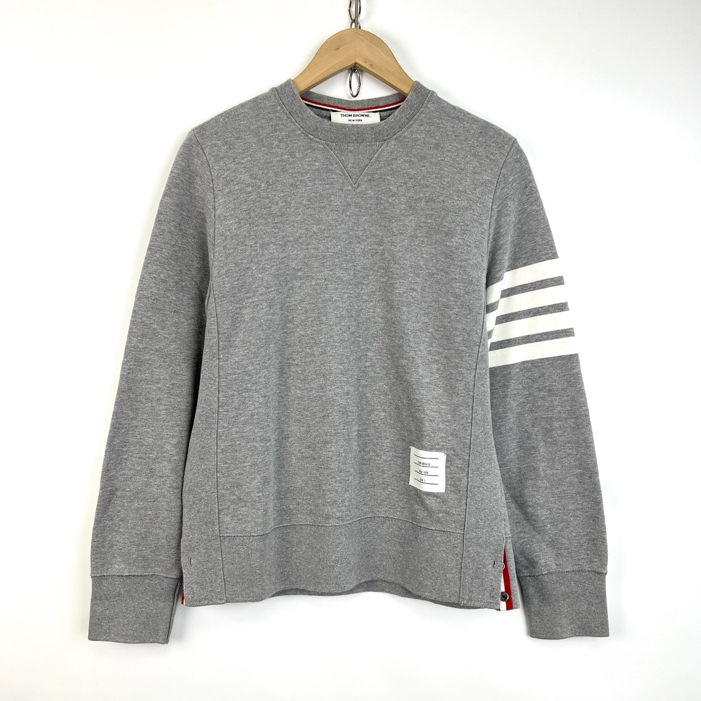 95新 THOMBROWNE 2码/TB 经典灰色四条纹针织T恤卫衣/如图/08958