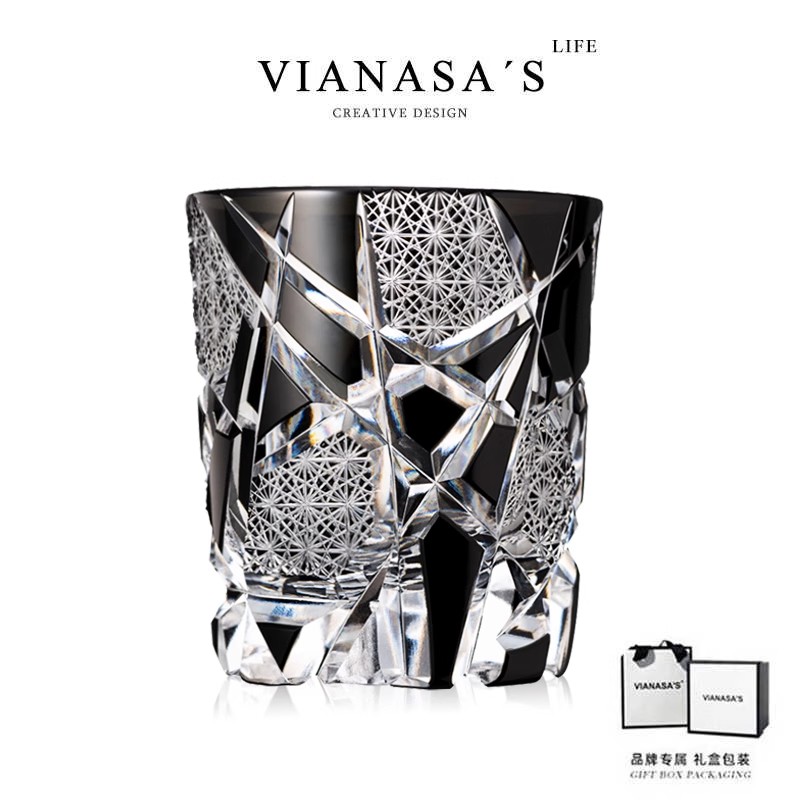 暗黑诸神黄昏江户切子手工威士忌洋酒杯个性酷黑手工