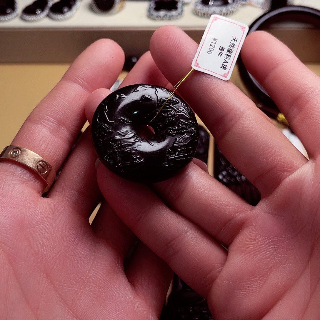 天然缅科a货 钢琴黑平安扣a188